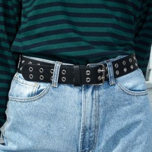 Faux leather grommet belt